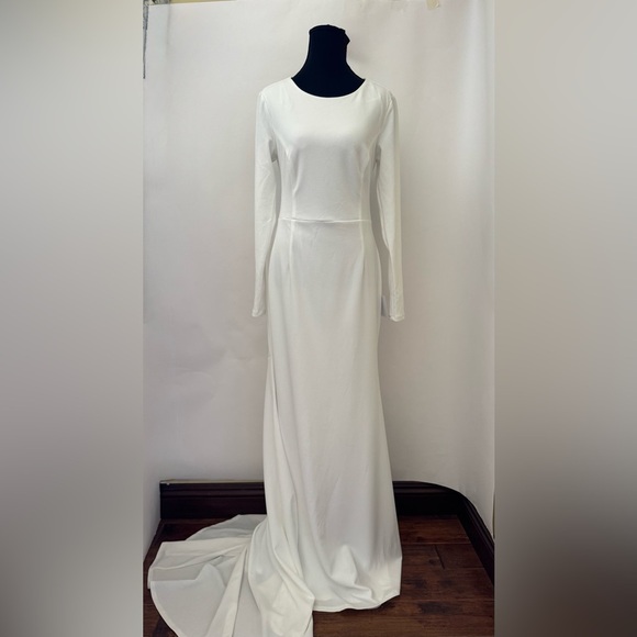 Lulus Eloquent Endearment White Long Sleeve Backless Long Maxi Dress, L, NWT - Picture 6 of 16